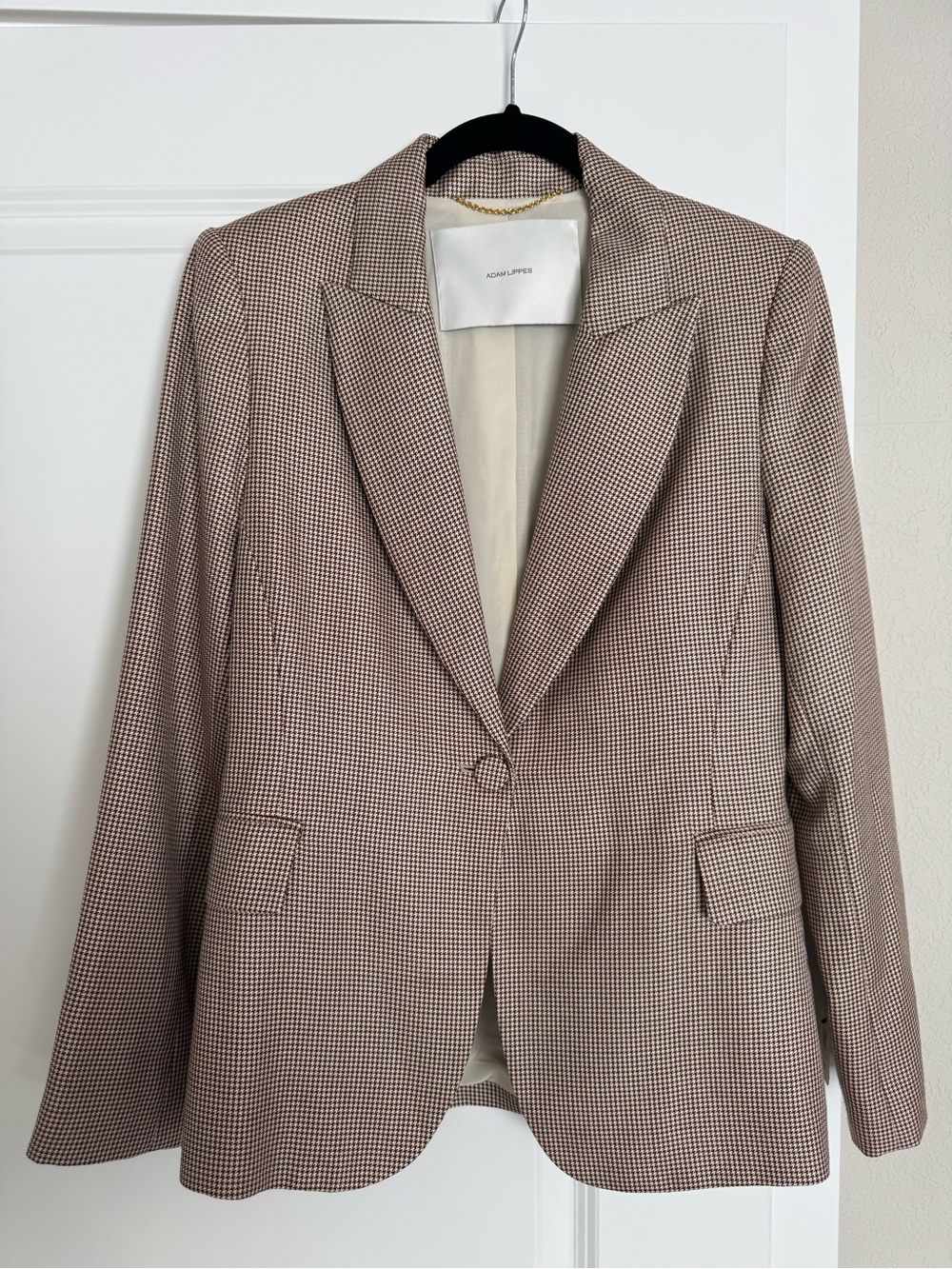 Adam Lippes Brown Houndstooth Single-Button Blazer Silk and WooI-Like new